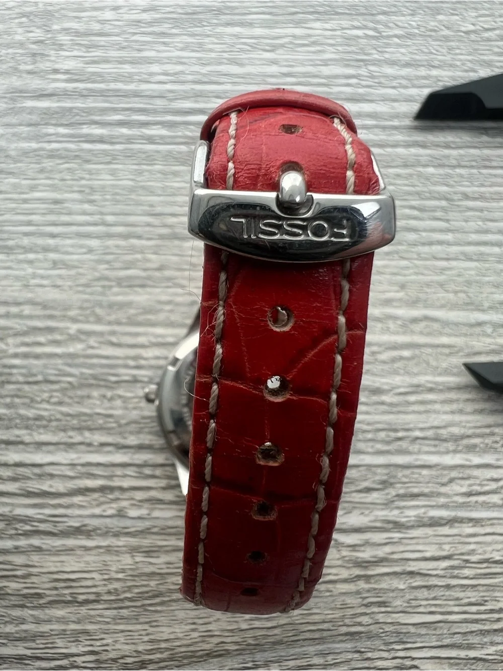 Fossil Women's Crystal Accent Watch - Red Leather Strap
